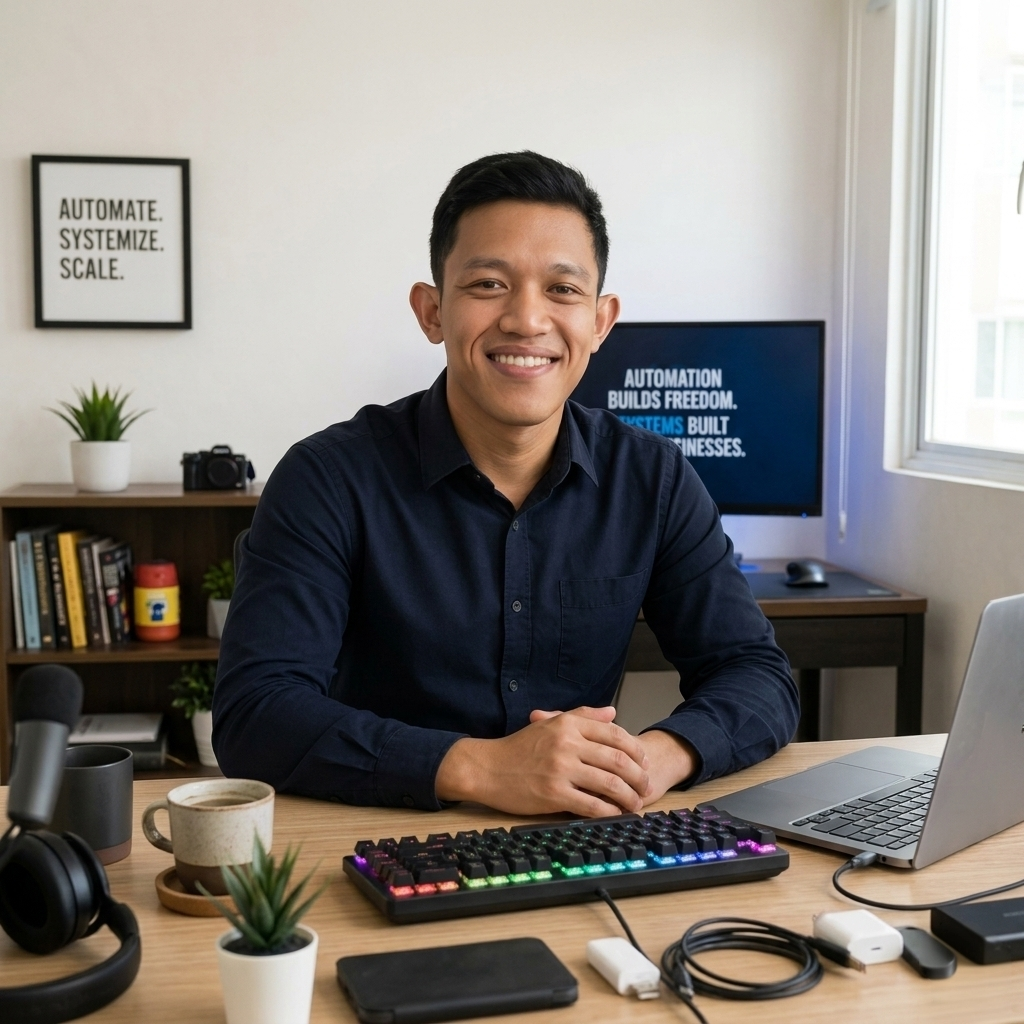 John Andrew Porras, Marketing Automation Specialist sitting at his desk