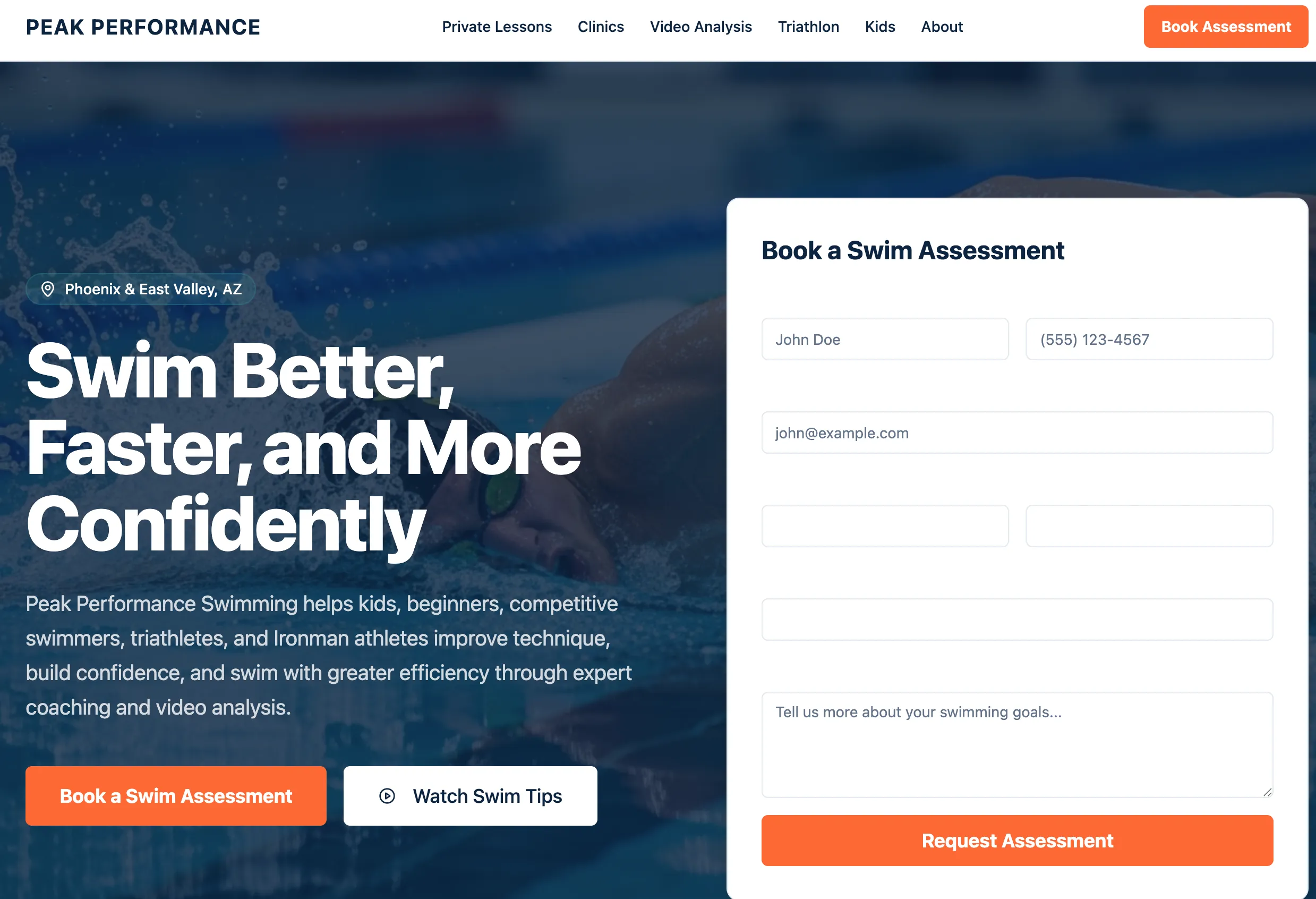 Peak Performance Swimming Website Preview