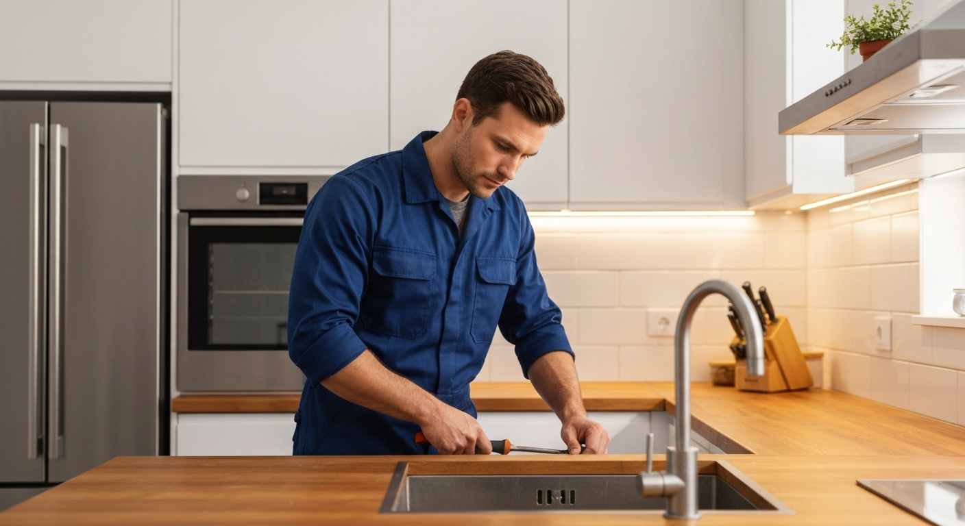 Professional plumber in uniform