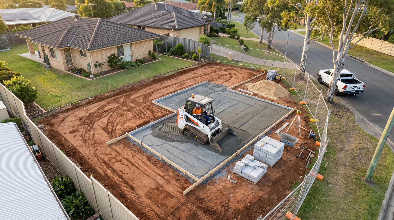 Aerial view of mini loader site work on the Mornington Peninsula
