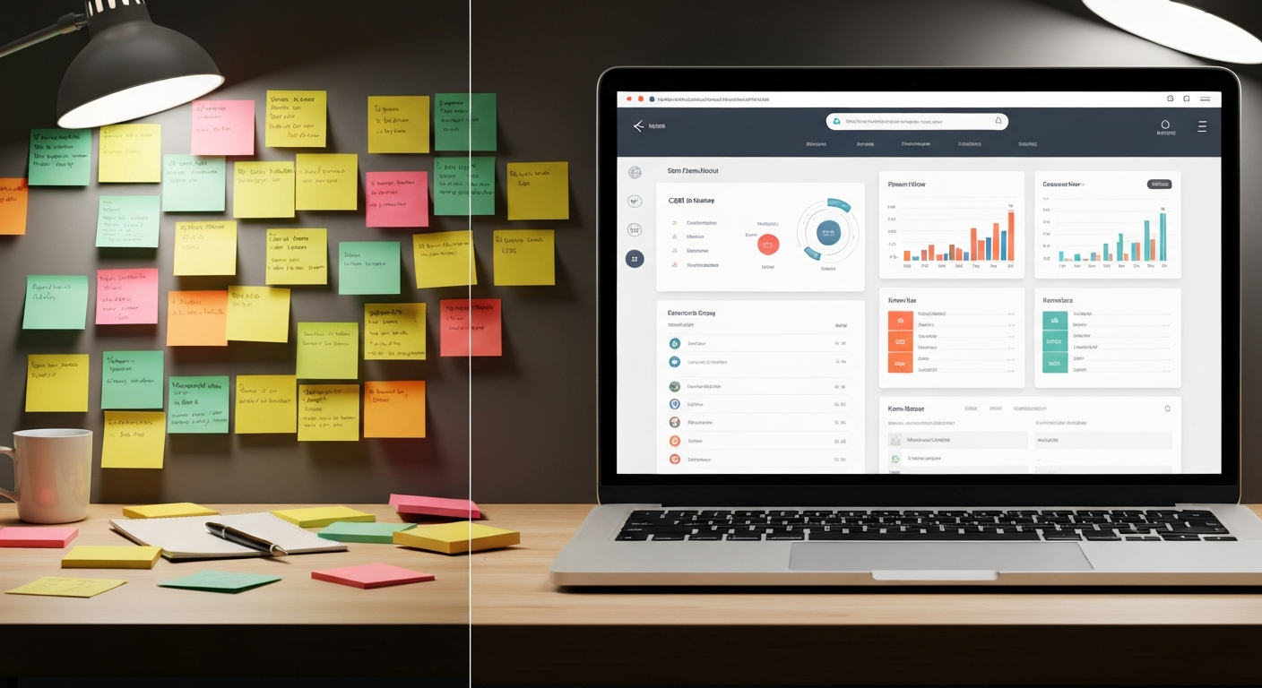 Person organizing tasks on a digital dashboard