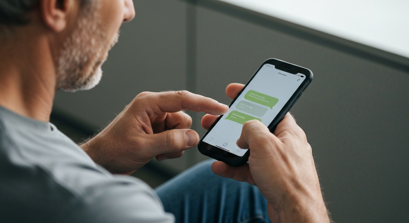 Person using a smartphone to send a text