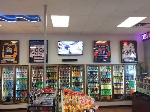 Sports memorabilia on display at The Pizza Place