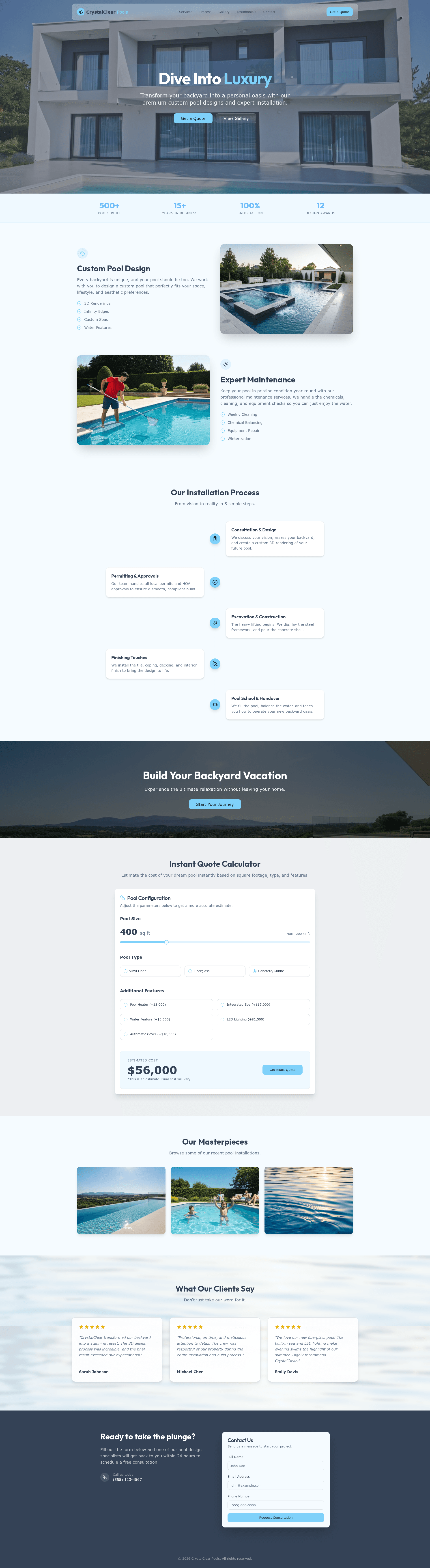 Pool Builder Website Preview