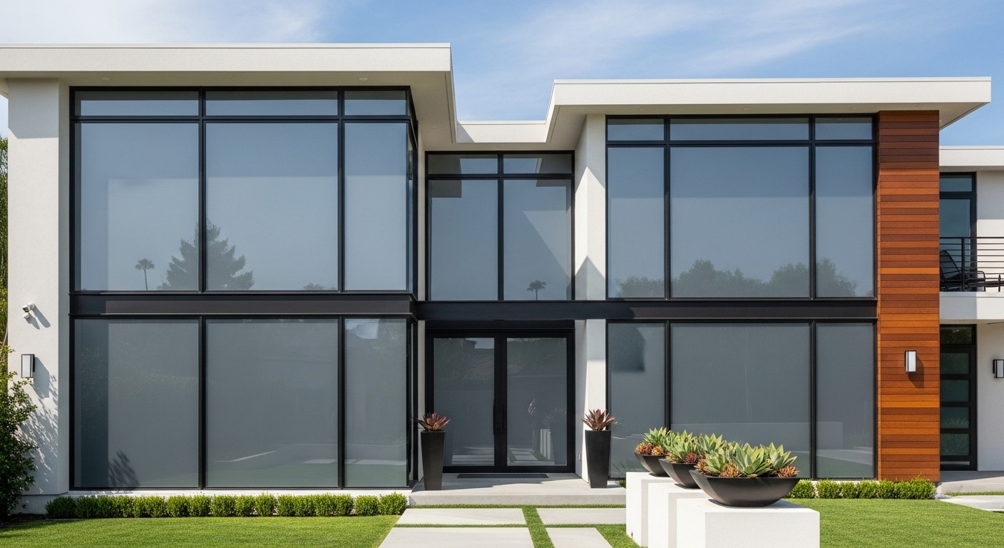Residential window tinting on modern home