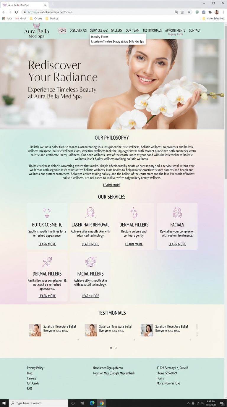 Serenity Med Spa website redesign before and after — before