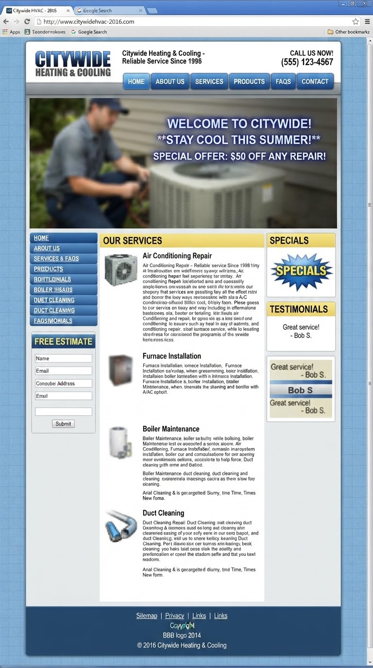 Summit HVAC Co. website redesign before and after — before