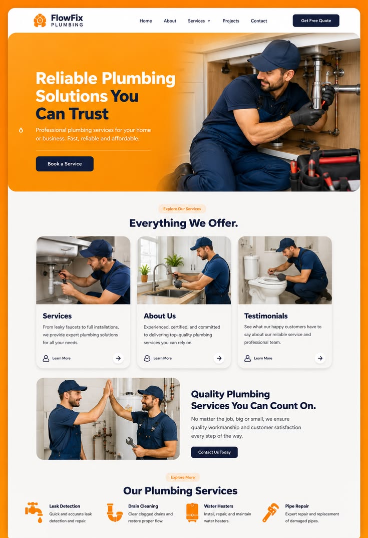 FlowFix Plumbing website redesign before and after — after