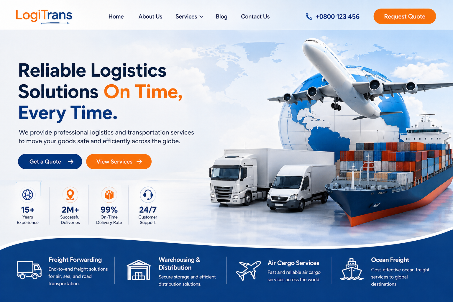 LogiTrans — Logistics & Transportation website design by Zeeshan