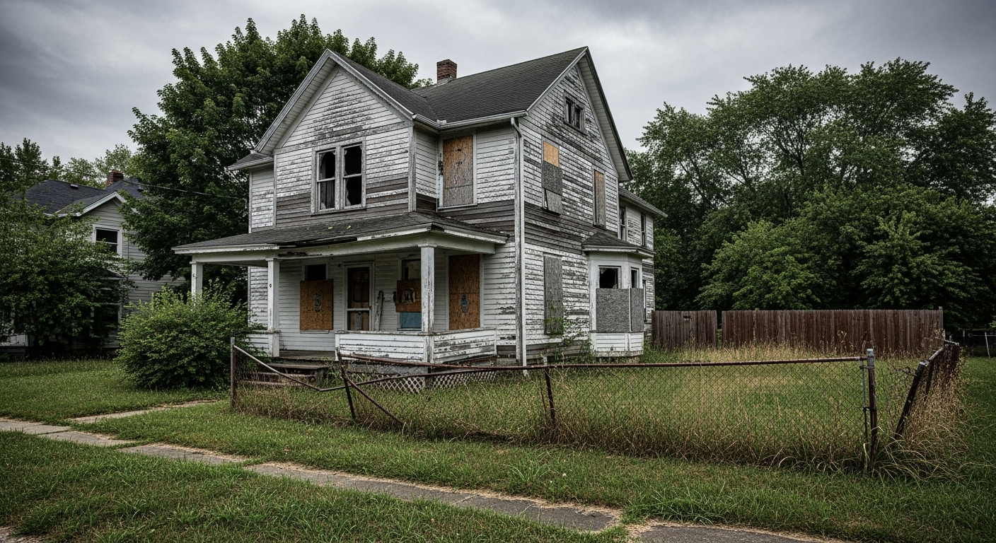 Distressed residential house in need of repairs