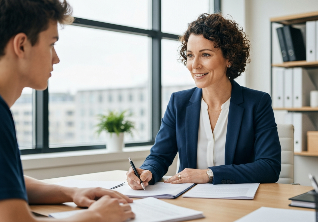 Female counselor and student discussing applications