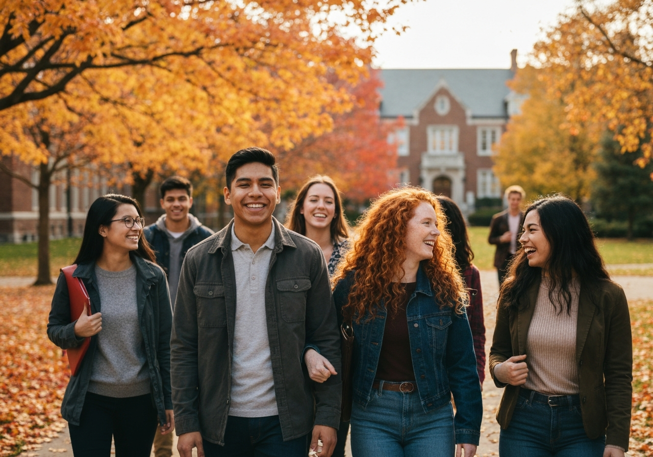 College students walking on campus