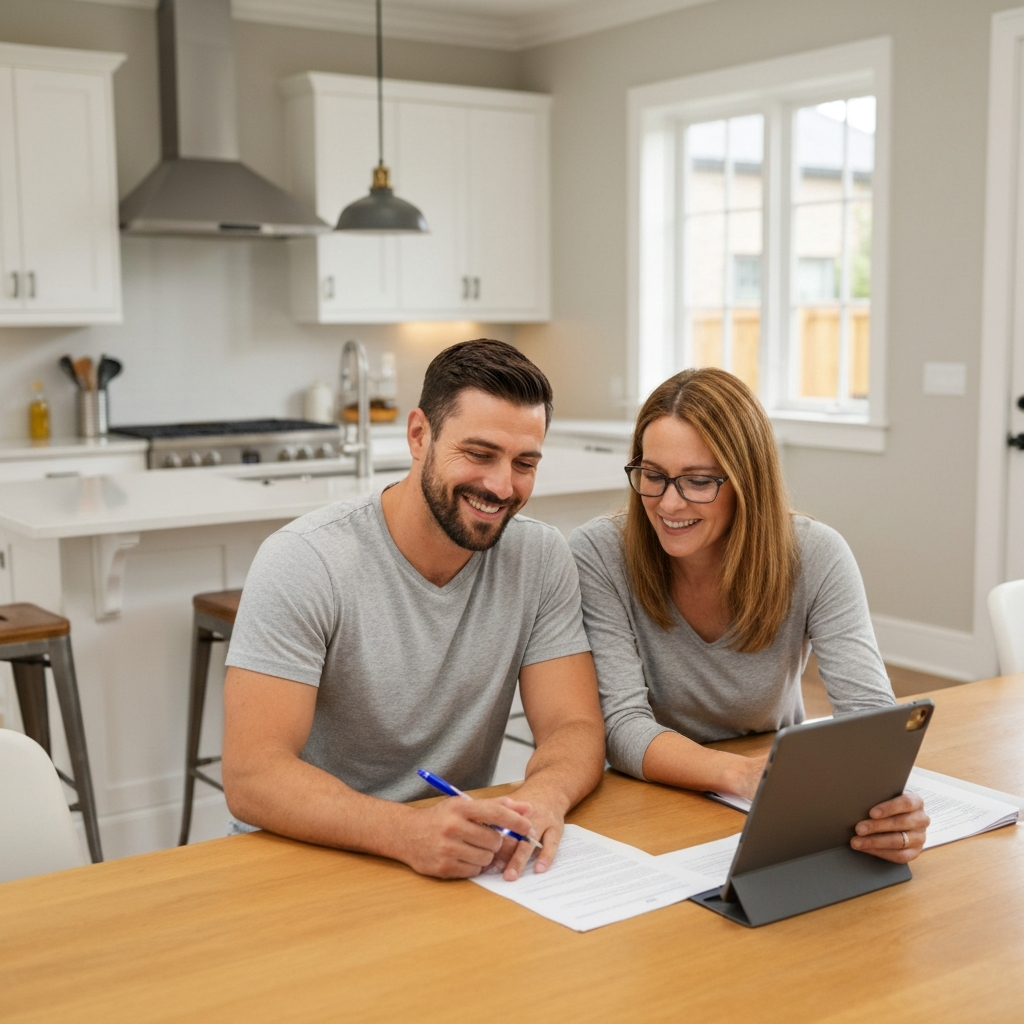 Couple reviewing HVAC financing options