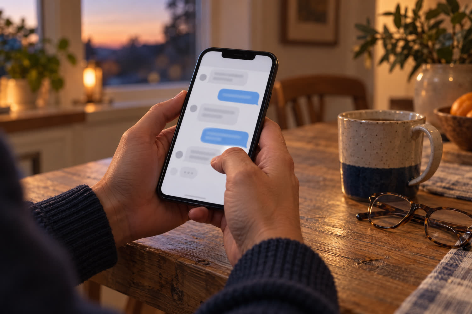 Real-time SMS follow-up conversation and intake chat shown on mobile device