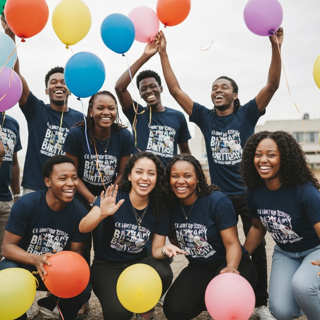 Custom printed birthday t-shirts for a party group in Alberton