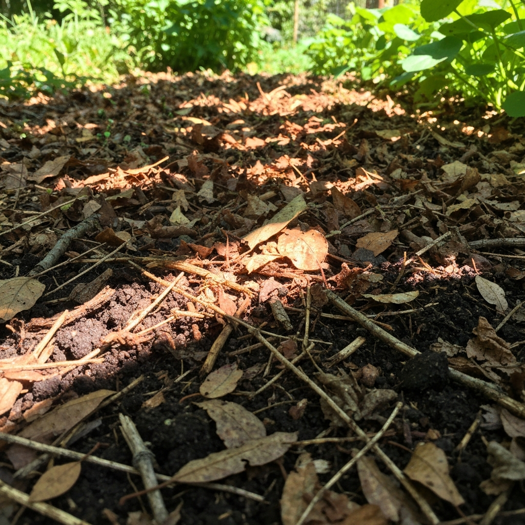 Hojas secas en el suelo (mulching)