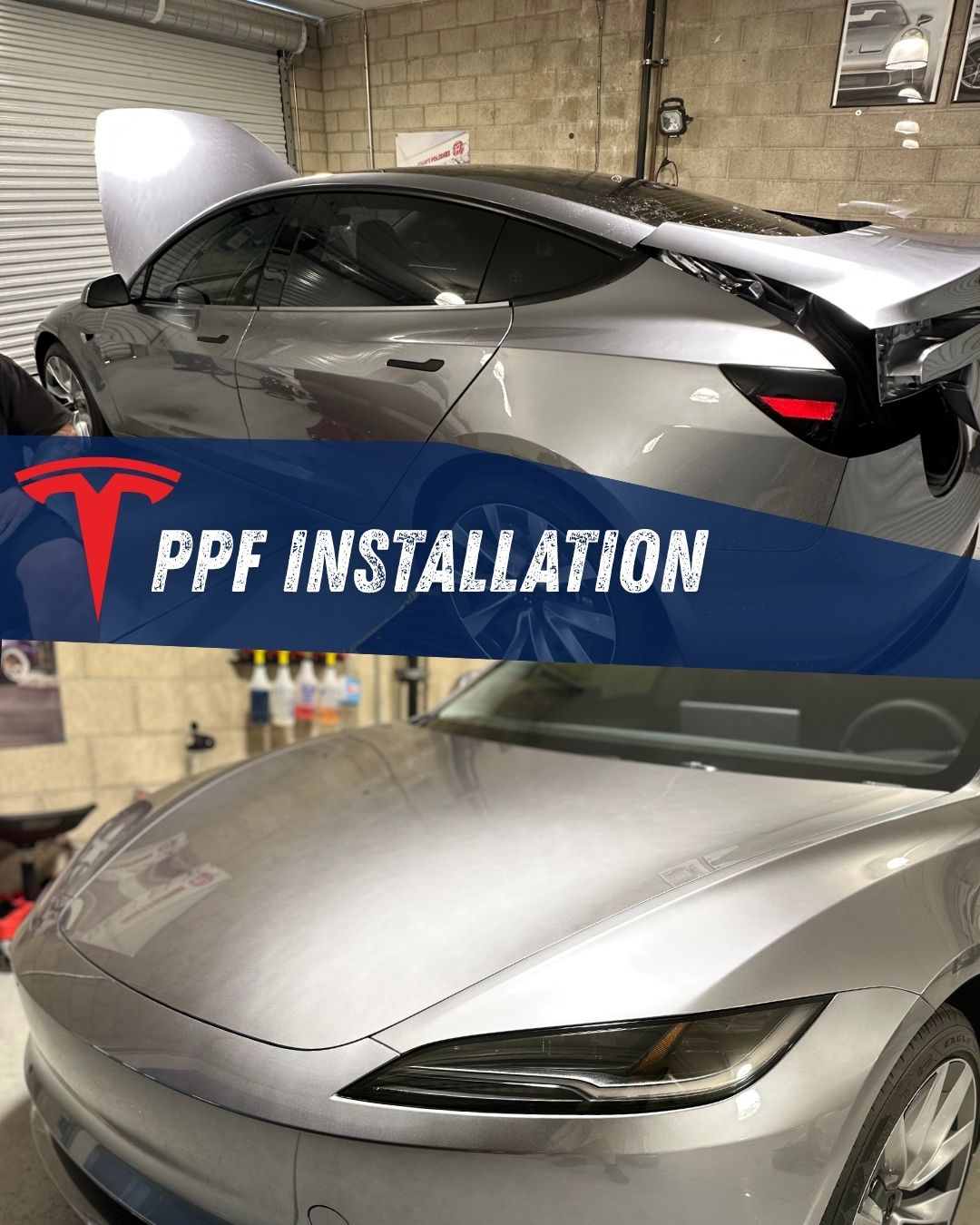 Tesla PPF installation showing full front and full body coverage at CDA Auto Styling Riverside