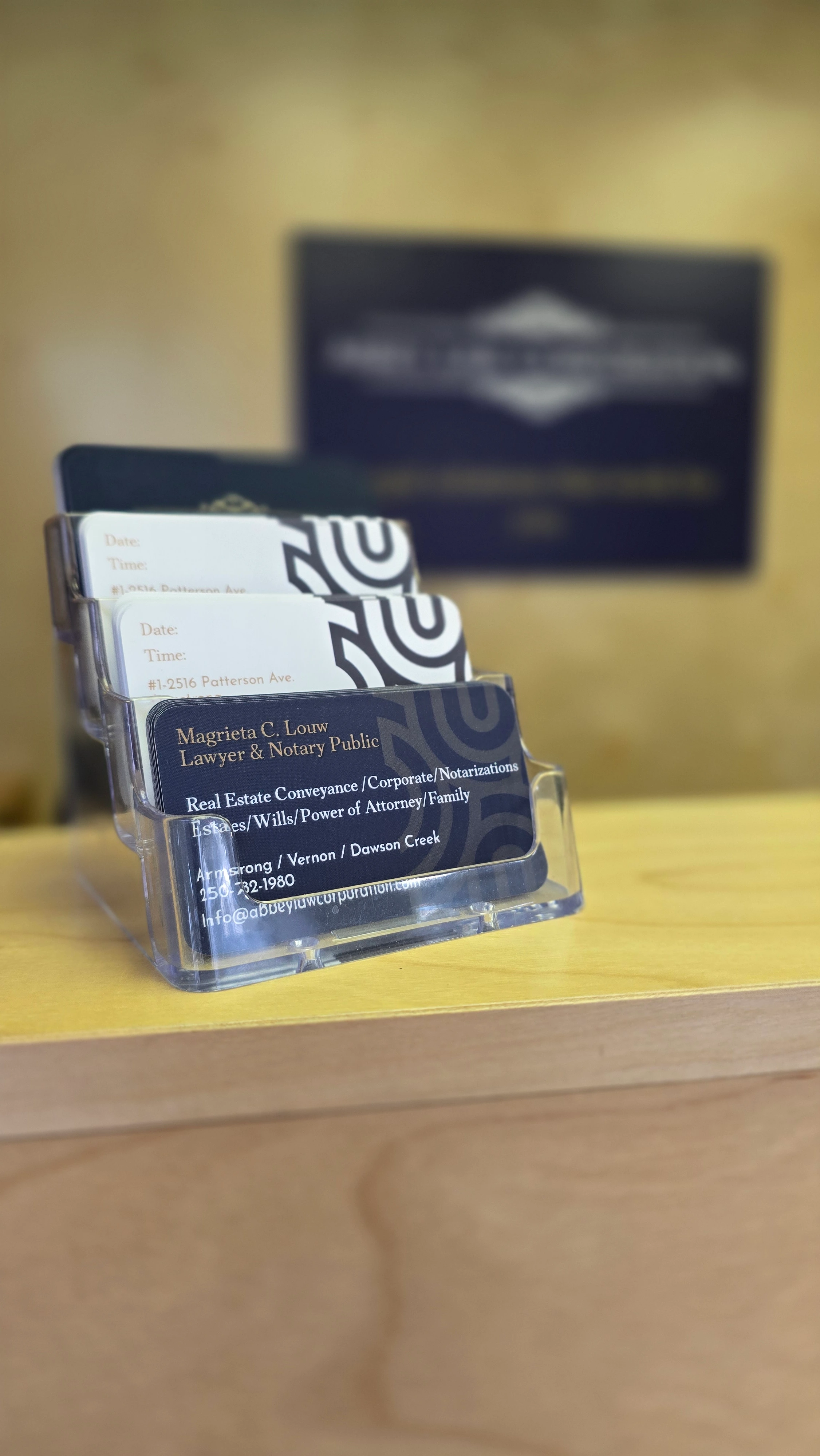 Abbey Law Corporation Vernon Office Cards