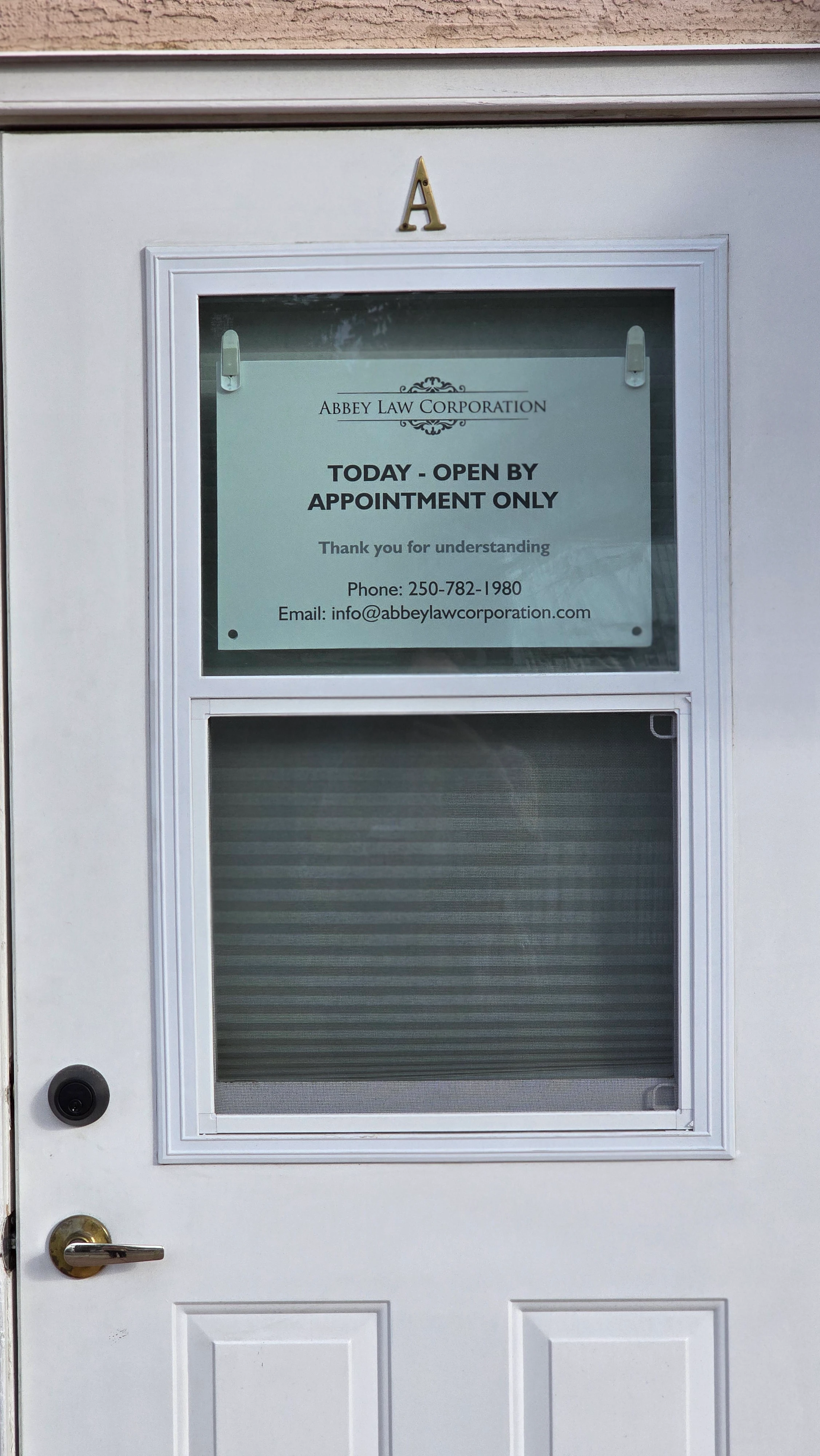 Abbey Law Corporation Vernon Office Door