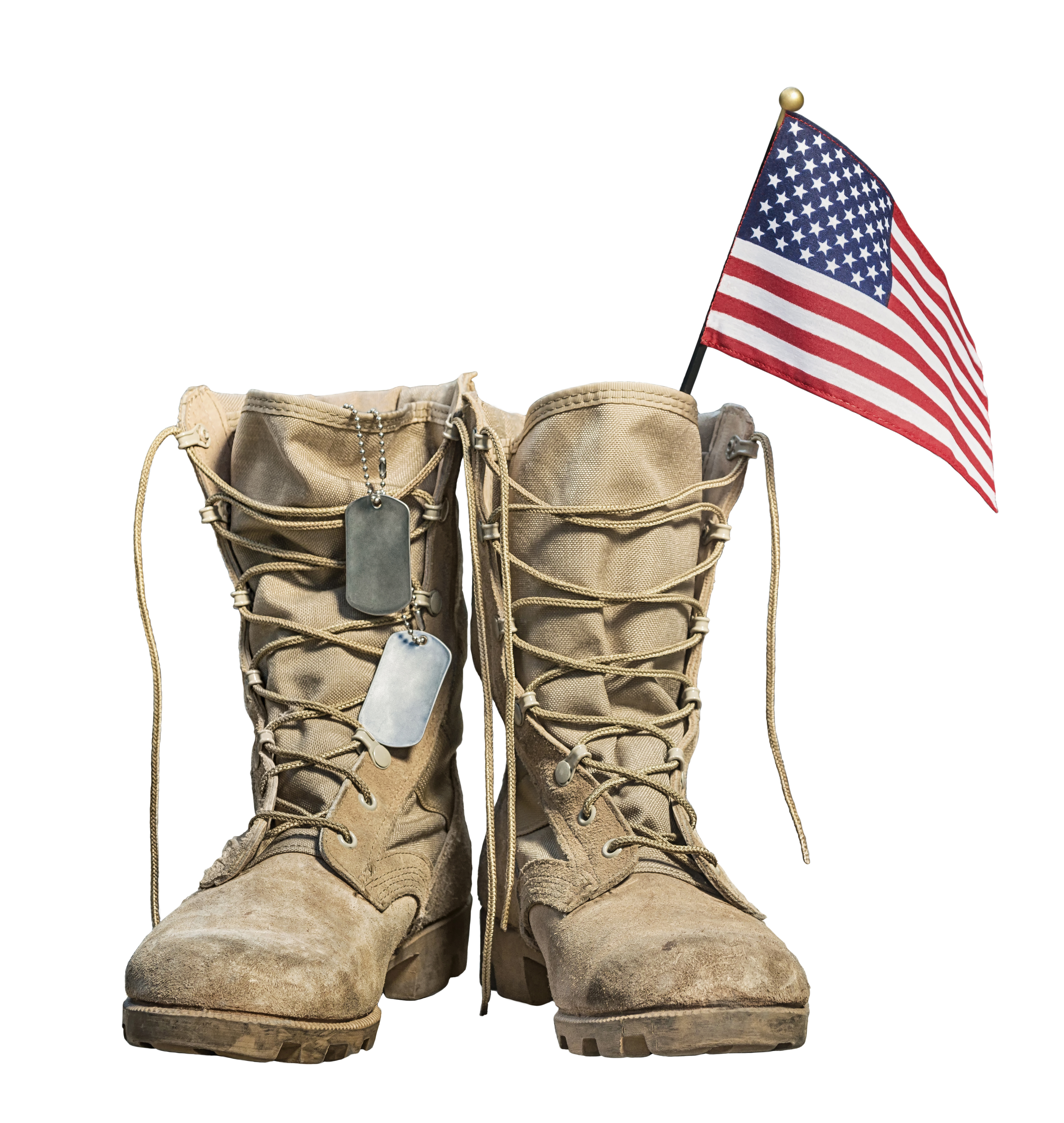 Military Boots with Dog Tags and US Flag