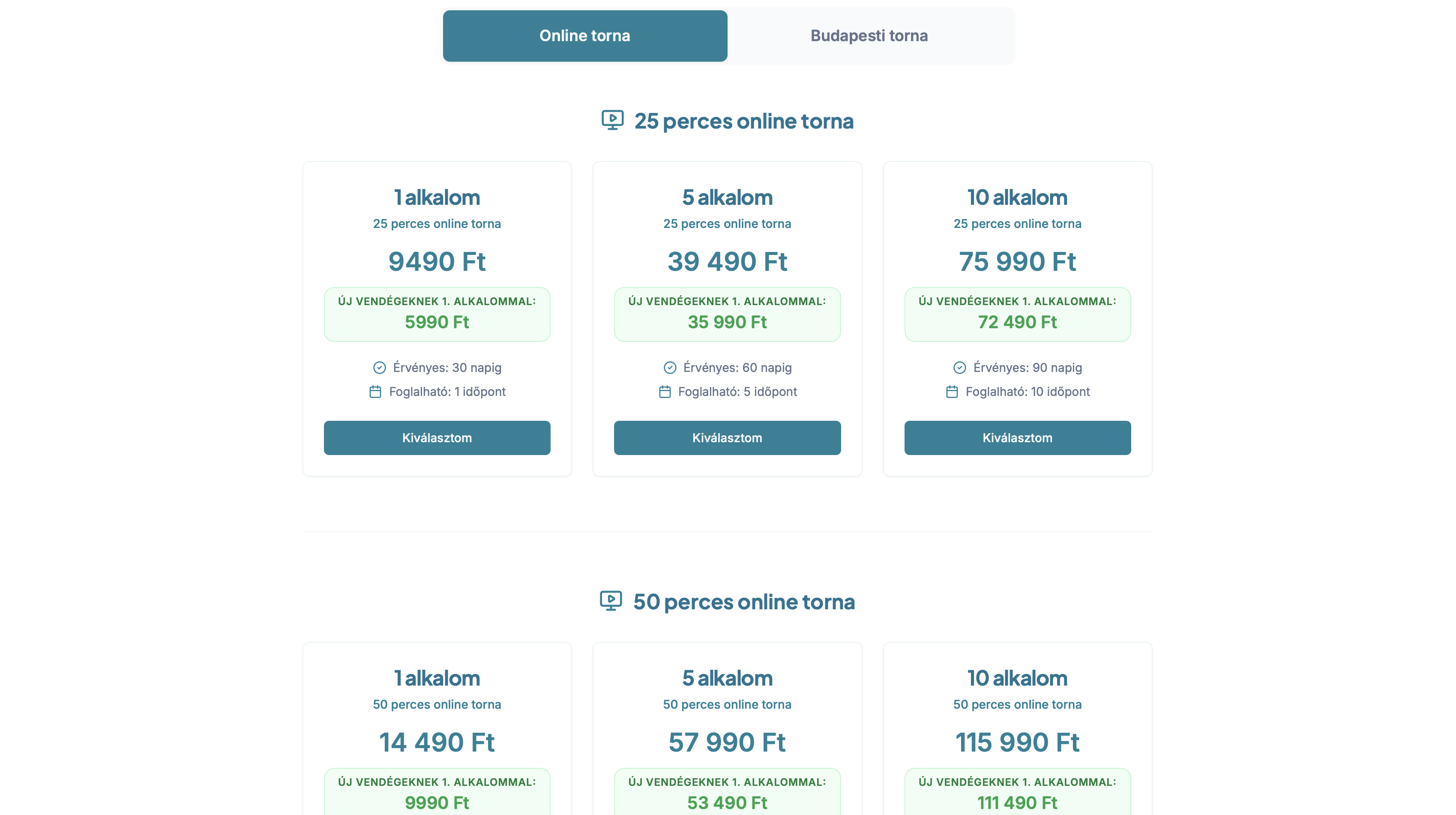 Bérletvásárlási opciók és árazási csomagok