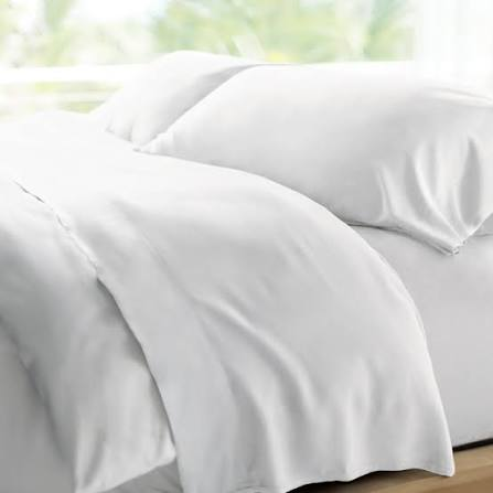 White Cariloha Resort Bamboo Sheet Set displayed on a bed