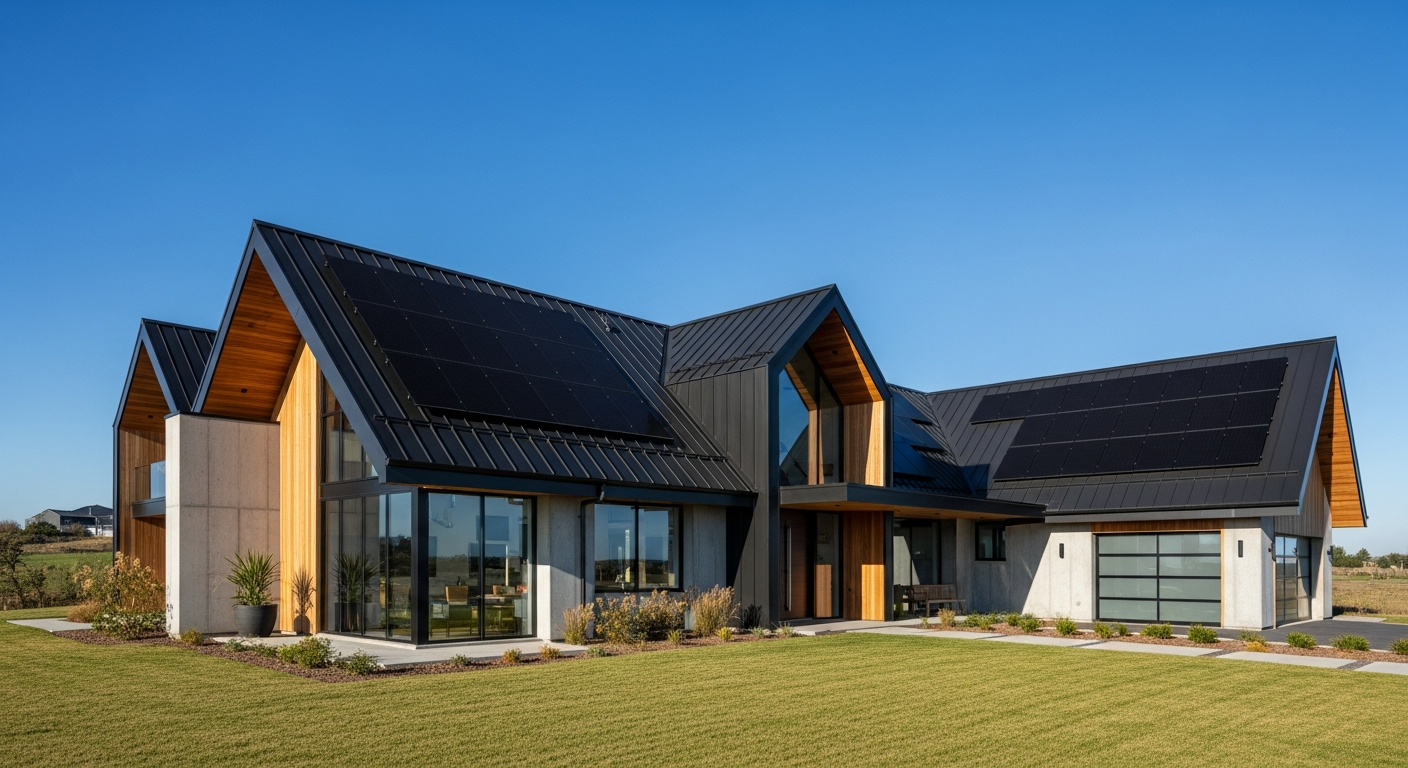 Modern home with solar panels