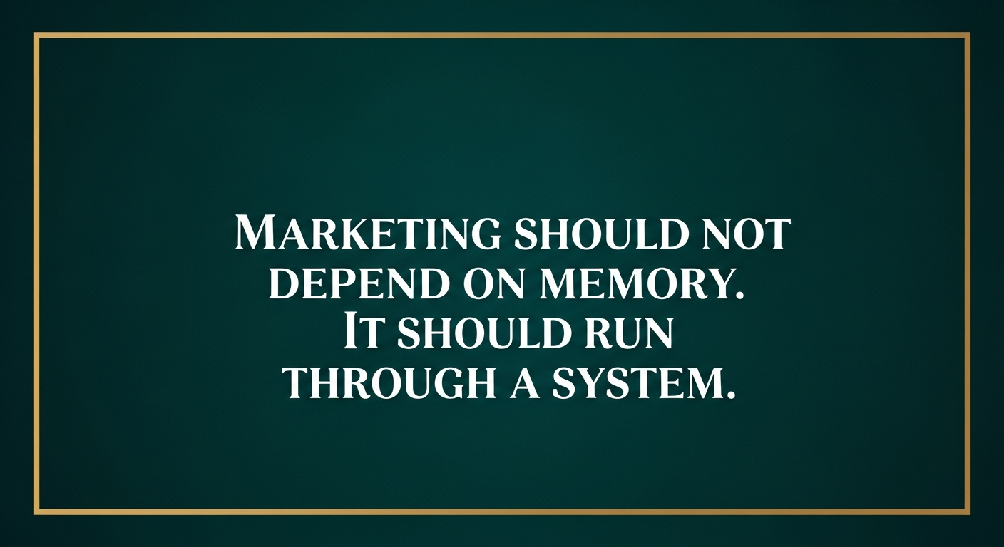 Marketing should not depend on memory. It should run through a system.