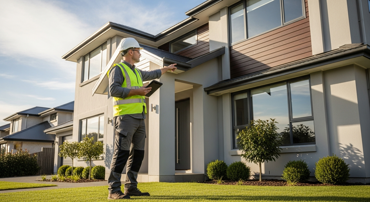 Home Inspector outside a house