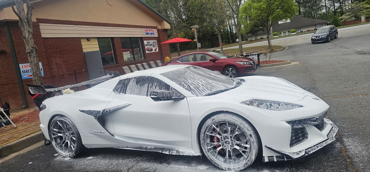 White Corvette with foam