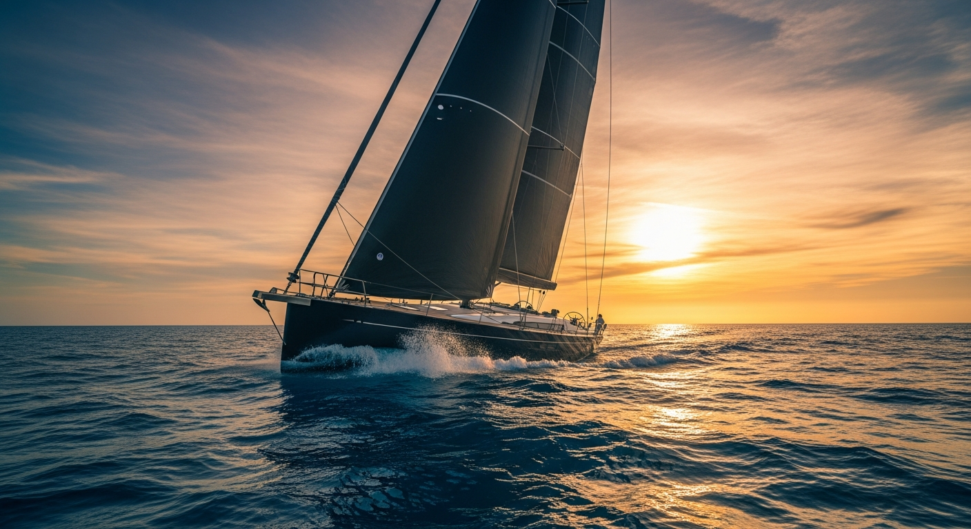 Modern sailboat on clear blue water