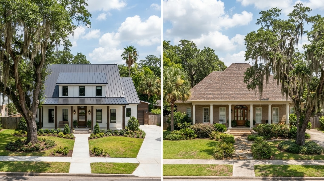 Metal roof vs. asphalt shingles comparison for South Louisiana homes