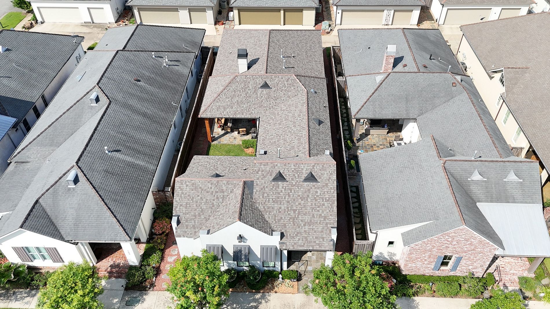 Aerial view of residential roofs in Lafayette
