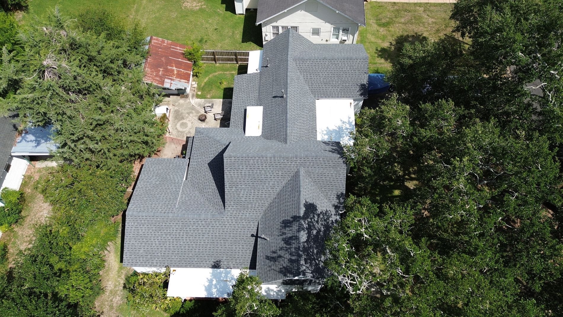 Recent residential roof replacement project aerial view