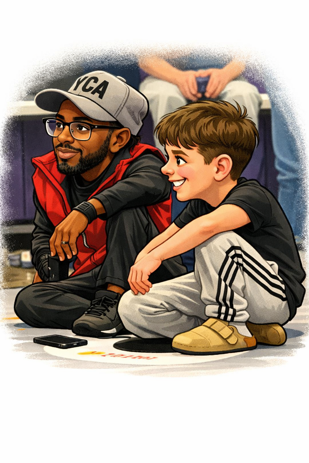 Coach Dee coaching matside during a wrestling competition