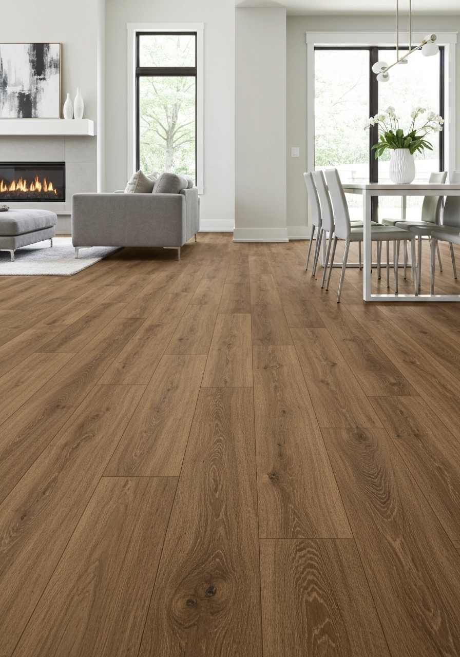 Close-up of luxury vinyl plank flooring texture and finish