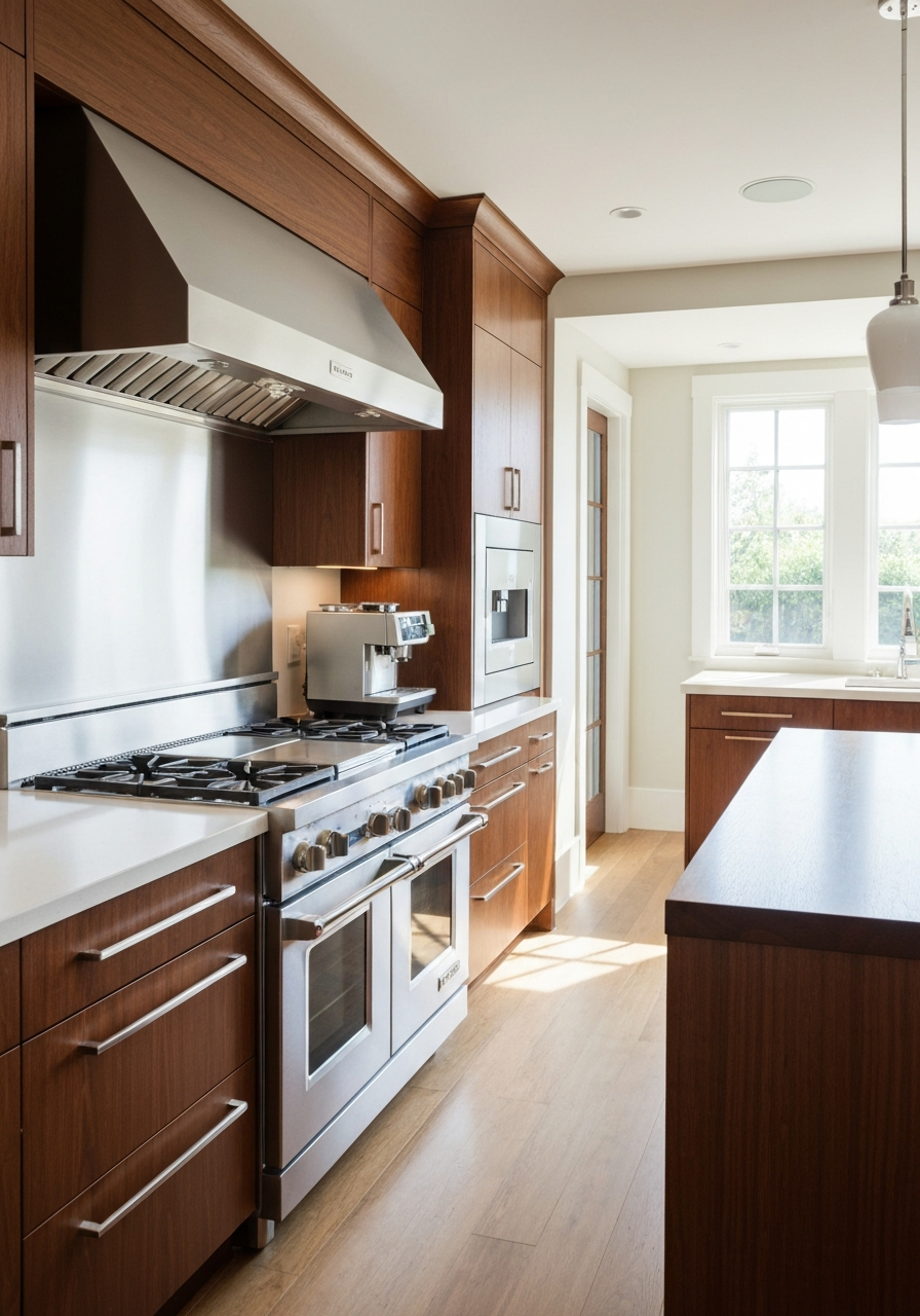 Custom kitchen cabinetry and quartz countertops detail