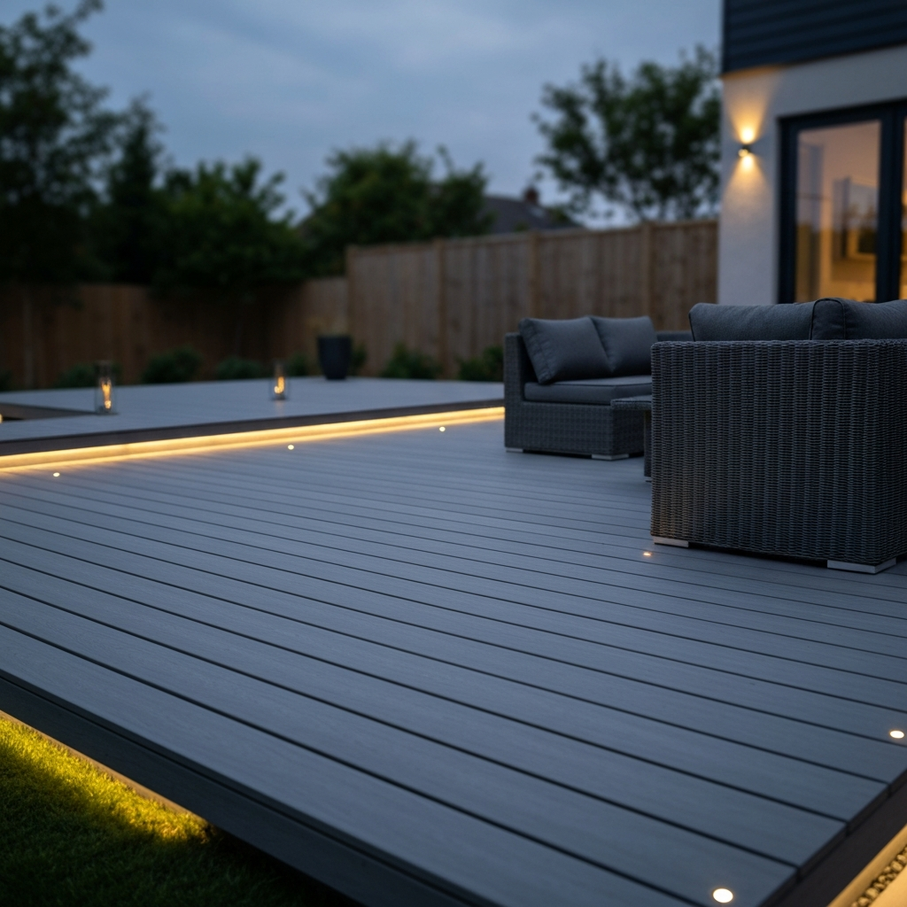 Modern composite deck with sleek railing design