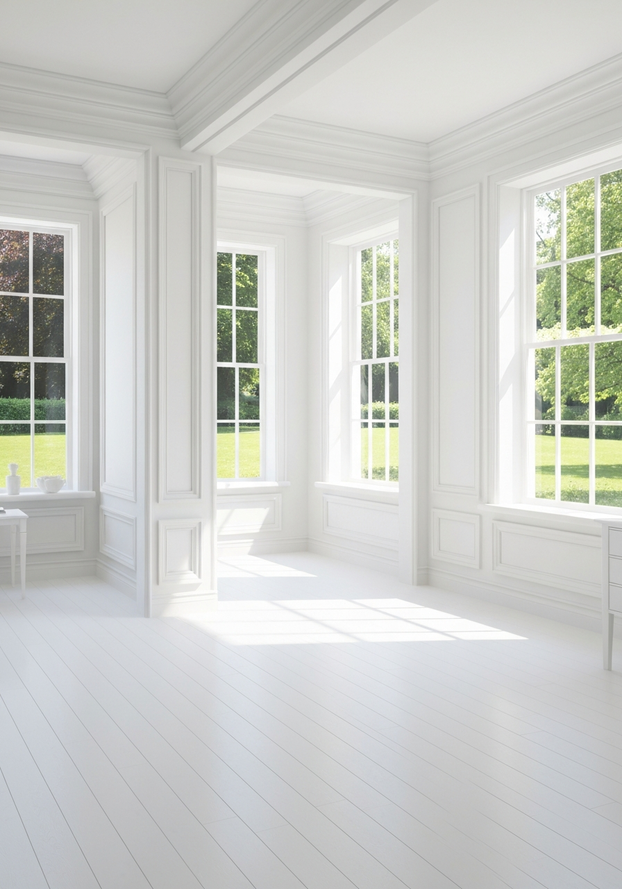 Close-up of flawless interior wall painting and trim work