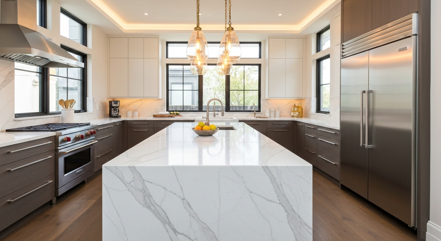 High-end appliances and sleek design in a custom kitchen remodel