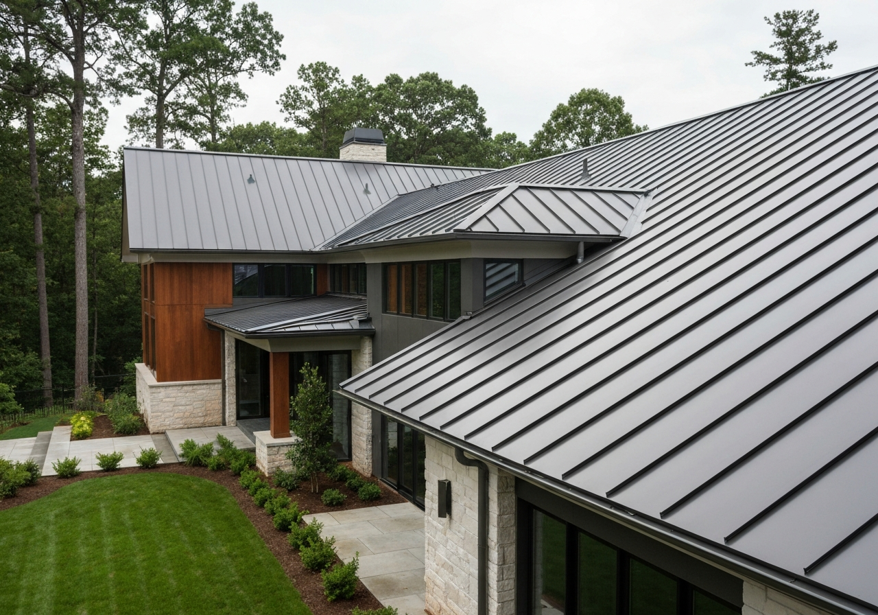 Durable modern metal roofing system on a custom home