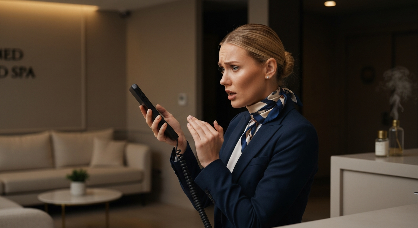 Stressed receptionist missing a call