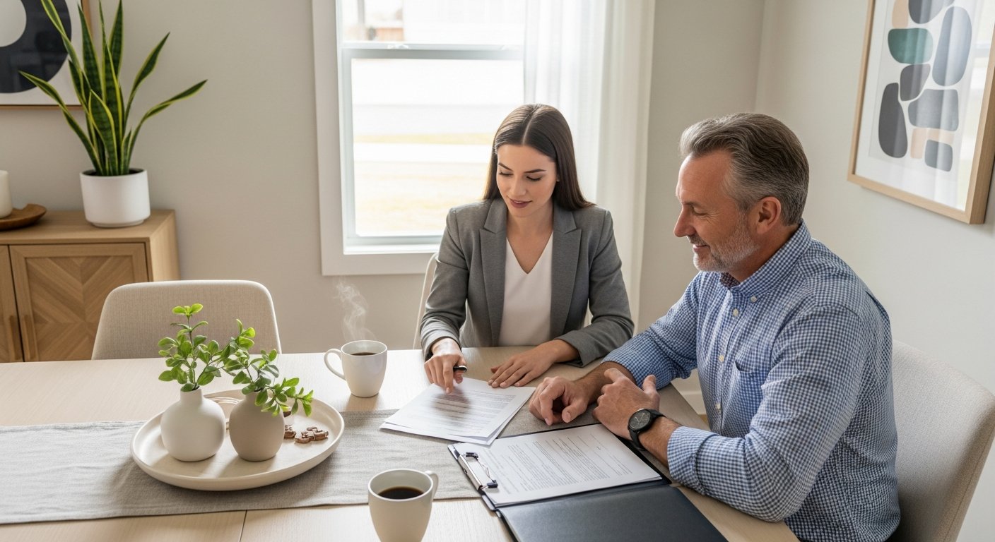 Professional real estate buyer meeting homeowner