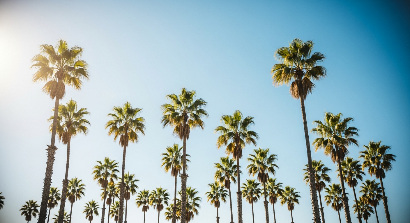 Palm trees against a blue sky outside The Island Church