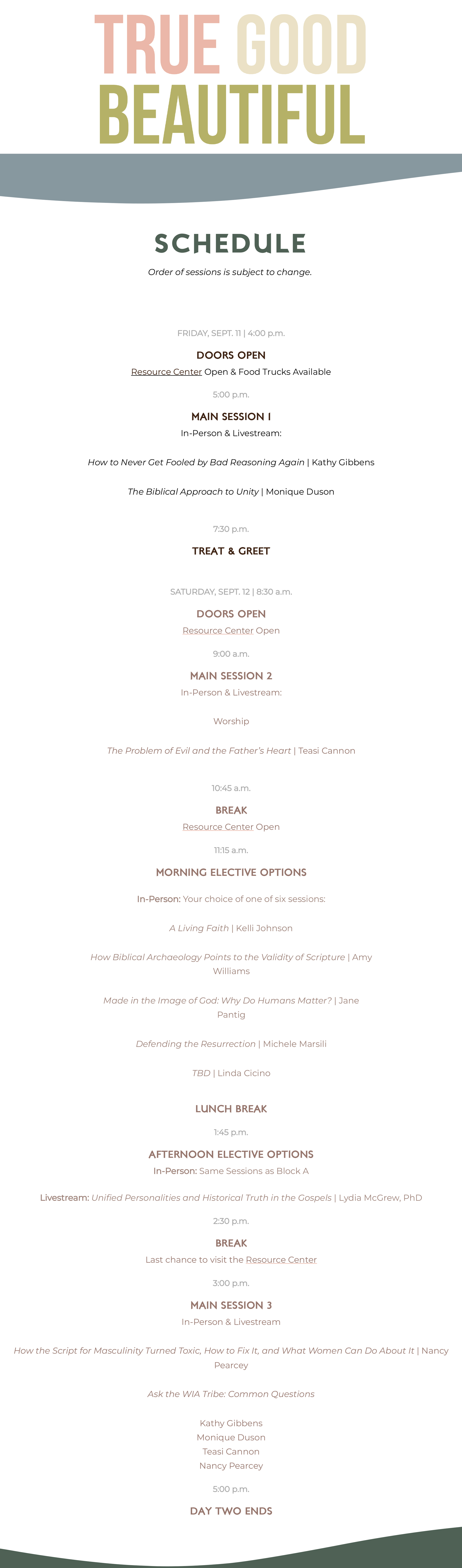 Women in Apologetics Conference Schedule