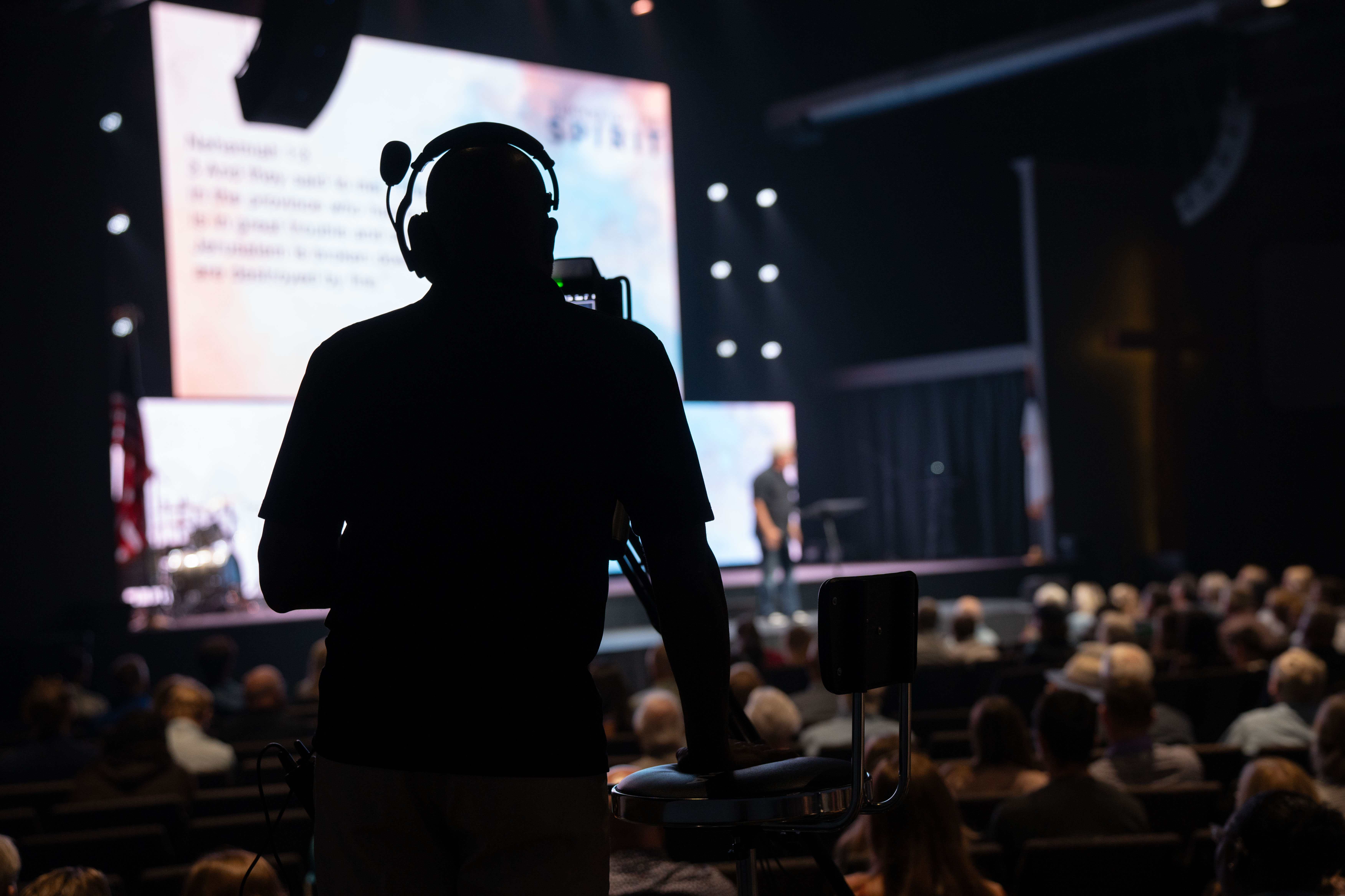 The Island Church production and media team working during service