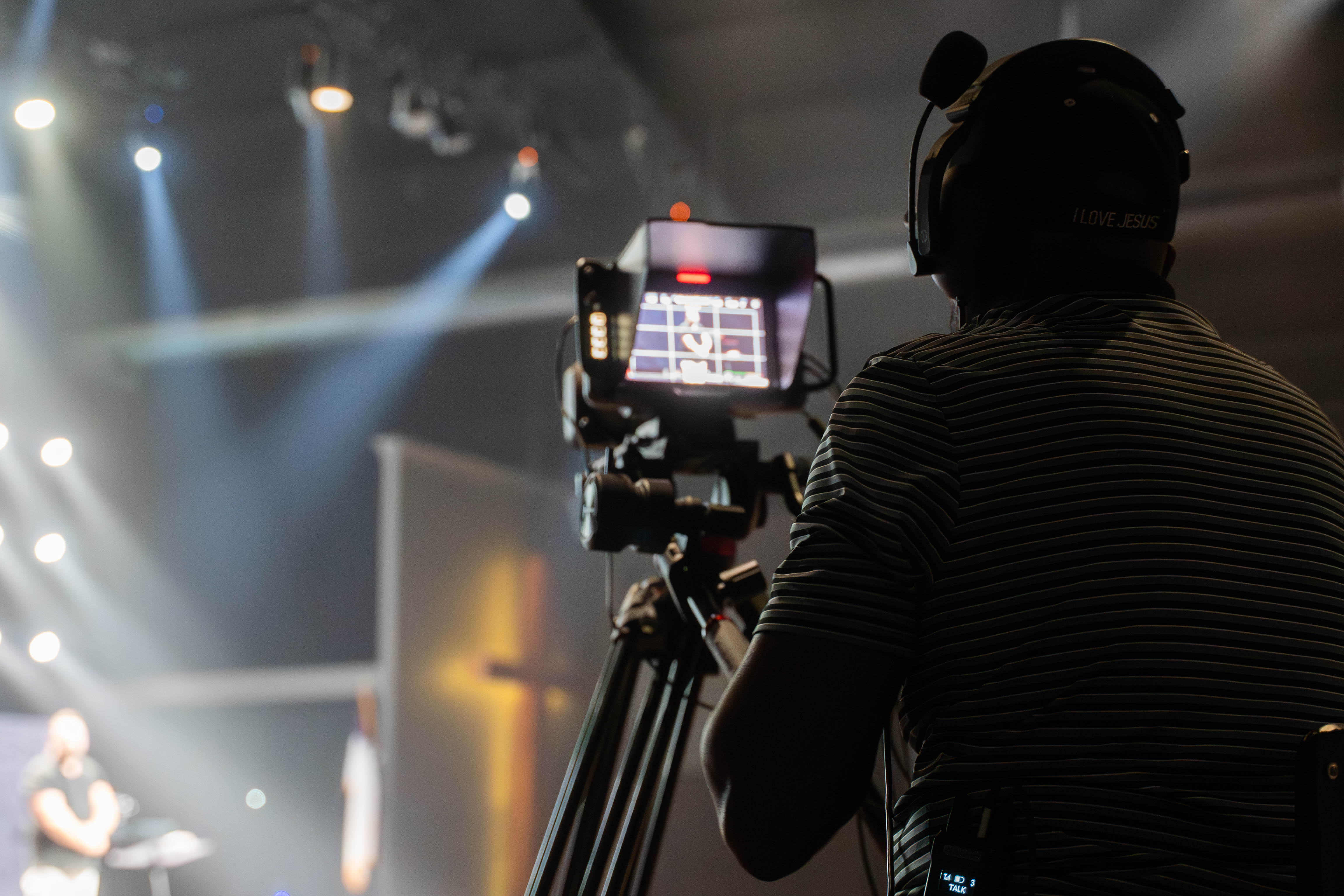 Camera operator recording a live service at The Island Church