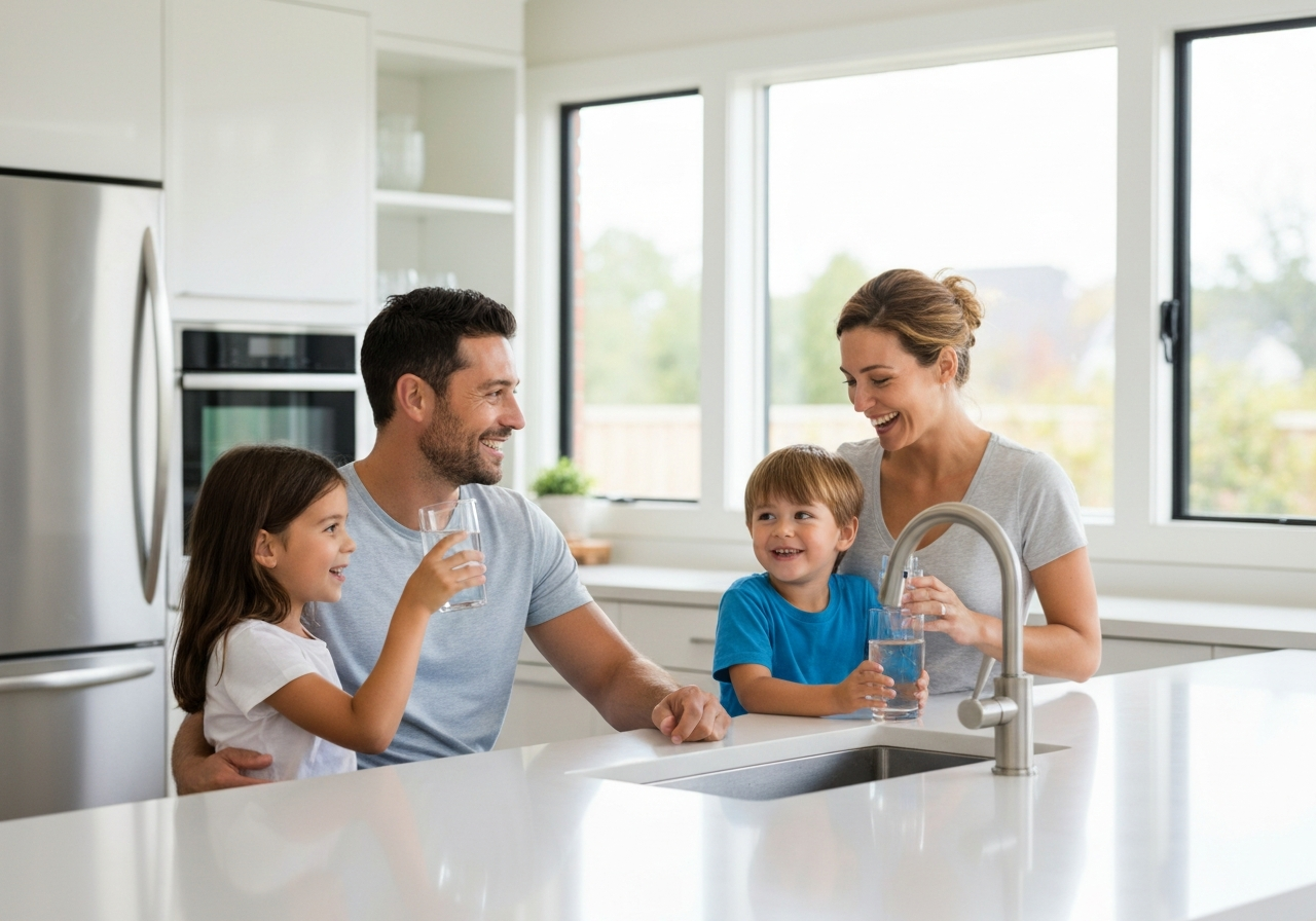 Happy family enjoying clean water