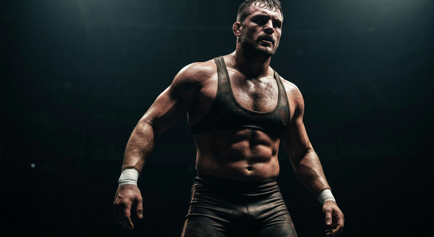 Intense wrestler focused