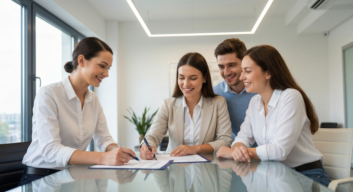 Real estate agent consulting with homeowners about their mortgage options